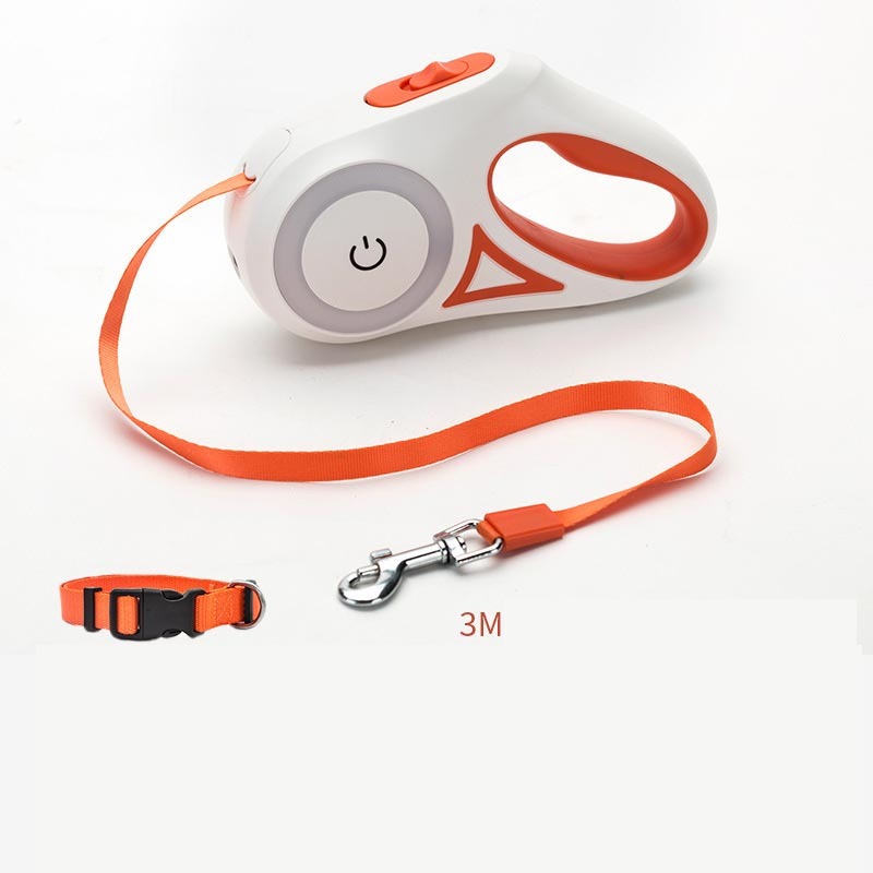 WhiskerWash GlowTrax Retractable Leash 
— Automatic, LED-Spotlight Pet Leash for Small to Medium Dogs & Cats