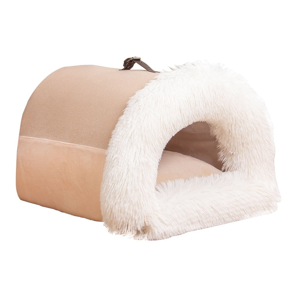 WhiskerWash CozySplice™ Travel Nest – Autumn & Winter Pet Bed