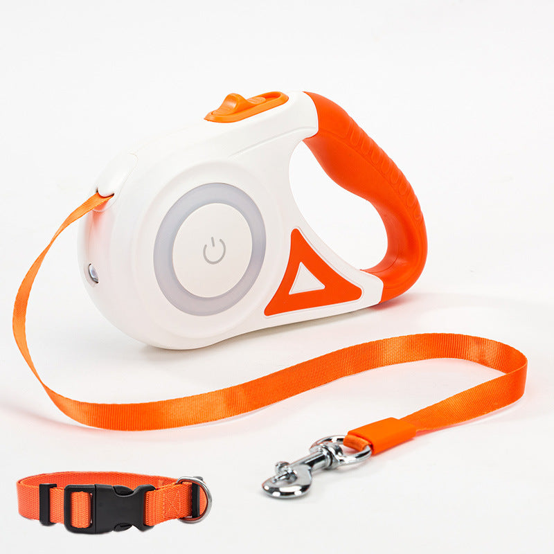 WhiskerWash GlowTrax Retractable Leash 
— Automatic, LED-Spotlight Pet Leash for Small to Medium Dogs & Cats